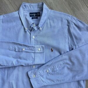 Vintage‎ Ralph Lauren Shirt Men 16.5 42 Blue Custom Fit Oxford Flesh Pony